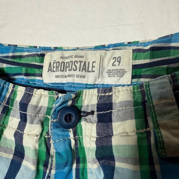 Lot of 2 Aeropostale A87 Shorts Beige Cargo & Blue Plaid Y2K Style Men's Size 29 - Picture 4 of 10